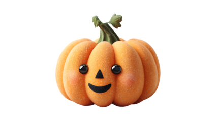 Cartoonish Halloween pumpkin with smiling face and triangular eyes, isolated on white background