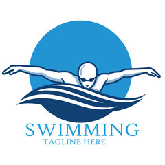 Swimming Club Logo Design. Swimmer icon design. Creative Swimmer Vector