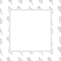 Food frame. doodle fast food square frame. hand drawn food and beverage frame background. food background