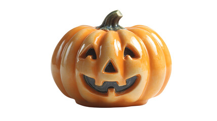 Obraz premium Classic jack-o-lantern pumpkin decoration glowing warmly, isolated on white background