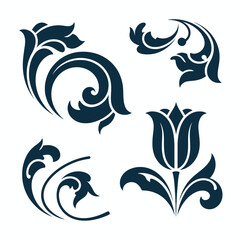 Elegant Vector Floral Ornament Collection with Decorative Swirls and a Tulip for Design and Decoration Projects