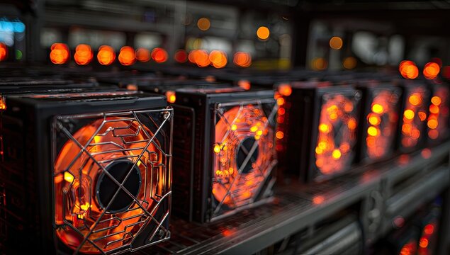 Rows of glowing computer cases - Powered by Adobe