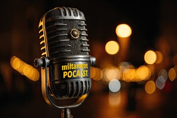 Vintage microphone with podcast