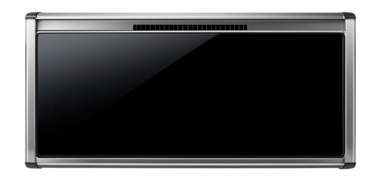 Infrared heater with a glass front panel, providing warmth in a contemporary kitchen.