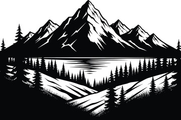 Mountain lake reflection silhouette