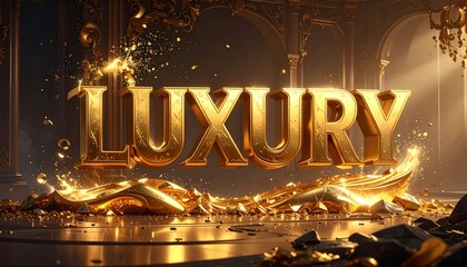 Golden luxury text on a shattered golden background