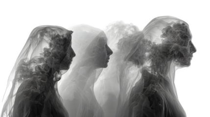 Ghostly apparitions in eerie smoky form, AI generated, isolated on white background