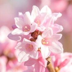 Close-up of delicate, light pink flowers in cluster