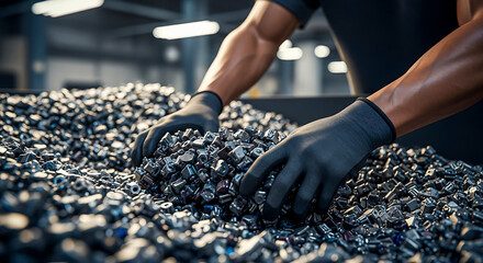 Worker's Hands Sorting Through Metal Components in Factory