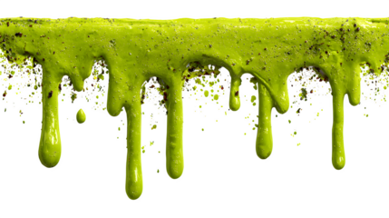 Green slime splat dripping goo texture for Halloween theme, isolated on white background