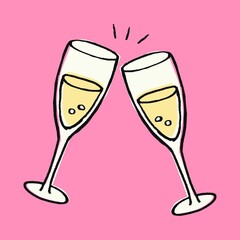 Champagne glass clipart, celebration drinks doodle