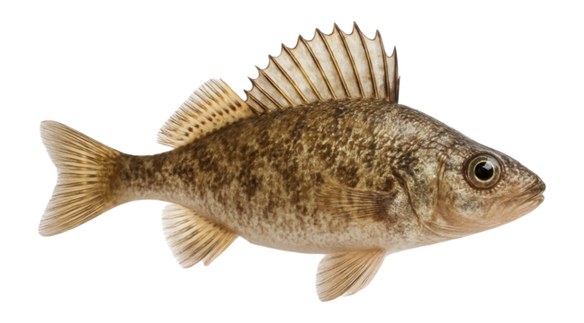 Ruffe with spiny dorsal fin and brownish, mottled body pattern