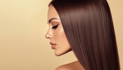 Naklejka premium Gorgeous Model With Luscious Healthy Hair: A Stunning Woman Sporting Long, Smooth, And Shiny Tresses. Emphasizing Haircare And Hair Cosmetics.