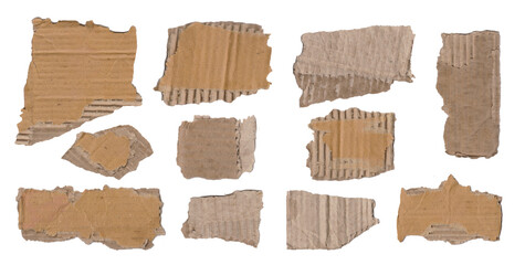 Textured cardboard pieces arranged on a white background display