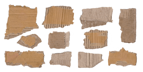 Textured cardboard pieces arranged on a white background display