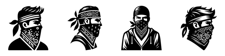 Modern Minimalist Man Wearing Bandana Icon, Flat Silhouette of a Casual Figure Vector for Streetwear Illustration Design