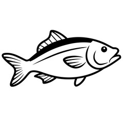 Stylized black and white fish silhouette illustration with bold outlines