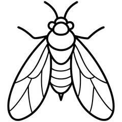 Stylized black and white outline drawing of a bee silhouette with wings and antennae