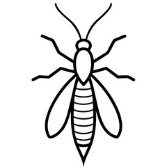 Stylized black and white line drawing of a bee insect with wings and antennae silhouette