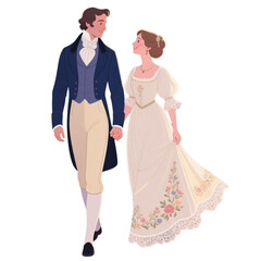 Fototapeta premium Pride and Prejudice Romantic Couple Walking in English Garden