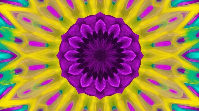 Vibrant purple mandala with yellow and green background