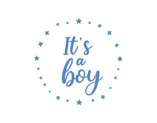 Baby announcement graphic with the words "It's a boy" in a circle of stars