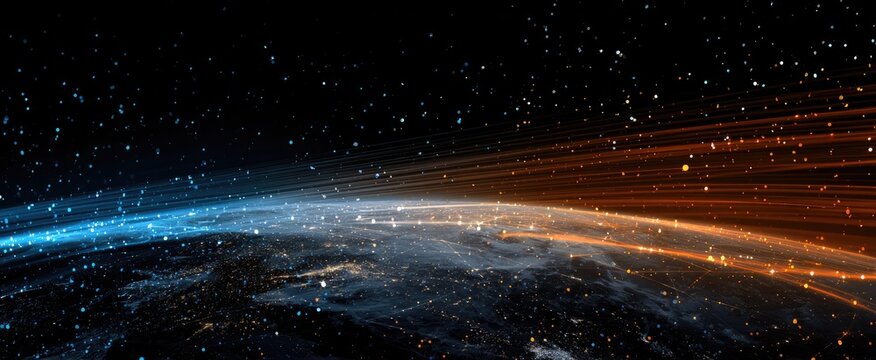 Earth viewed from space with streaks of light