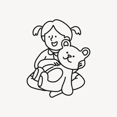 Girl & teddy bear clipart, drawing design