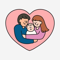 Family heart cartoon illustration, parents and baby design
