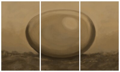 Modern interior triptych. The picture is painted by hand on a tablet. © neurostructure