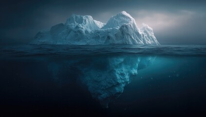Iceberg rising from dark water
