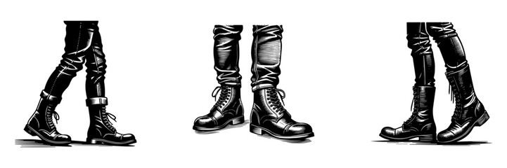 Modern Minimalist Man Wearing Leather Boots Icon, Flat Silhouette of a Fashion Figure Vector for Footwear Illustration Design