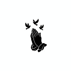 Vector art of praying hands with doves, symbolizing peace, freedom, and divine guidance, offering a visual representation of hope and renewal