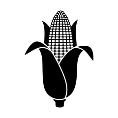 Vector art of black and white vector illustration of an ear of corn, showcasing its kernels and husk in a simple design