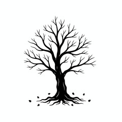 Obraz premium Vector art of silhouette of a bare deciduous tree, a symbol of winter and the dormant season, with branches reaching up to the sky