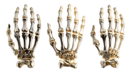 Human hand skeleton detailed bone structure, isolated on white background
