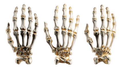 Human hand skeleton detailed bone structure, isolated on white background