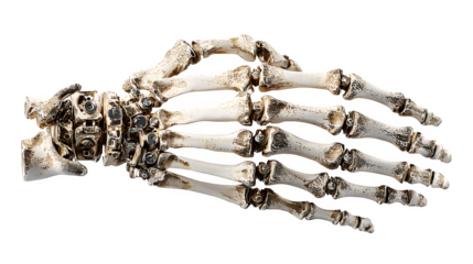 Human hand skeleton detailed bone structure, isolated on white background