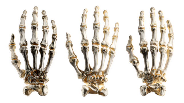 Human hand skeleton detailed bone structure, isolated on white background