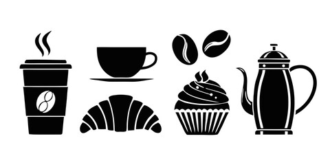 coffee cup and coffee set vector silhouettes