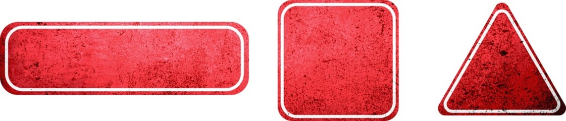 Red Grunge Shapes PNG Illustration – Distressed Rectangle, Square, and Triangle Design with White Outline