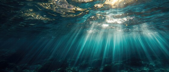 Fototapeta premium Sunlight penetrating a deep teal ocean