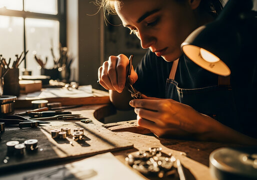 Jewelry Maker Crafting Fine Accessories - Powered by Adobe