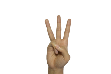 Isolated hand displaying number three with fingers up, perfect for overlays and compositions using