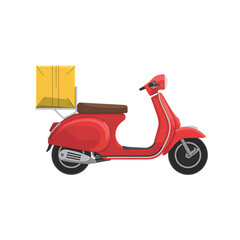 Red scooter with delivery box side view illustration  
