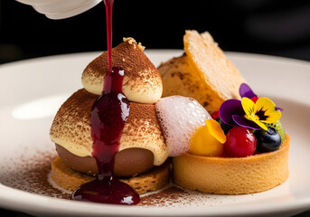 Obraz premium Artfully Plated Decadent Dessert with Berries and Foam