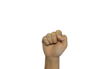 Isolated human hand forming a clenched fist on transparent background ready to integrate into