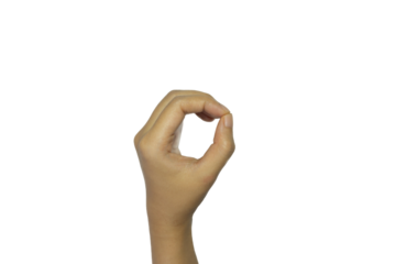 Expressive hand gesture forming 'O' against transparent backdrop offering versatile graphical