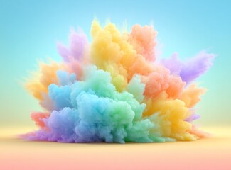 A colorful explosion of powder, pastel hues blending into a soft, dynamic plume against a gradient background