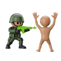 Cartoon soldier arresting figure with green toy gun  
